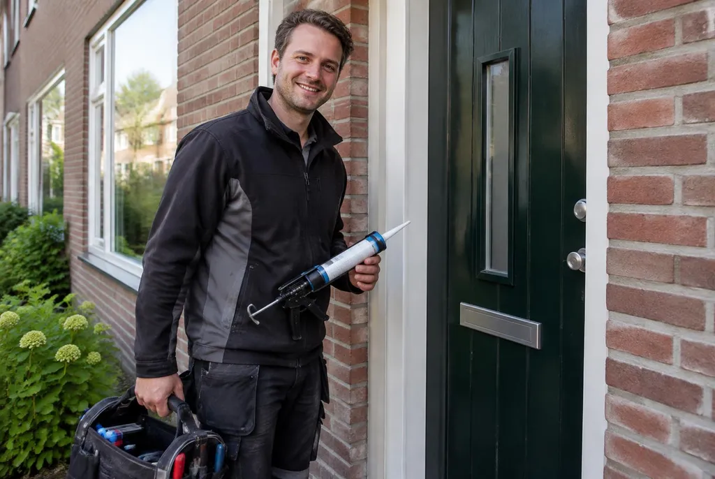 Vakman van Kitbedrijf Nieuwerkerk aan den IJssel bij de voordeur van een woning